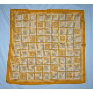 Vtg 60’s - 70’s Ray Strauss Dot Squares Scarf Mustard Yellow White Italy 20 x 20